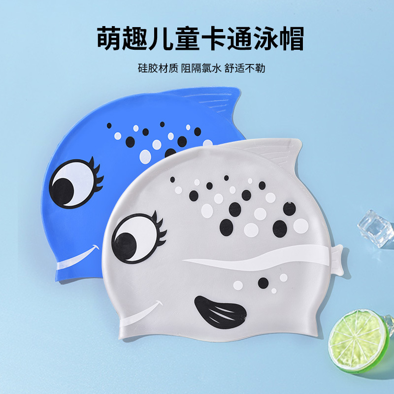 Swim Cap Silicone - 1PC 귀여운 만화 물고기 인쇄 실리콘