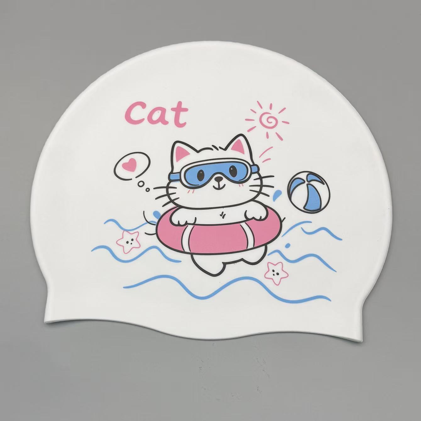 Swim Cap Silicone - 귀여운 새끼 고양이 실리콘 수영모 (여성용),